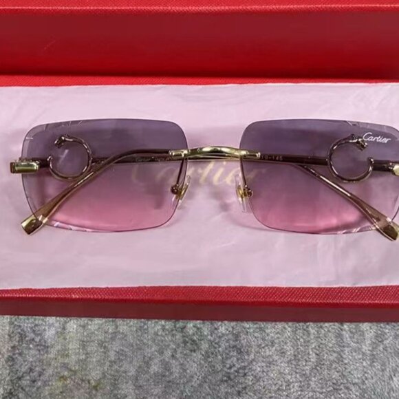 Cartier Rimless Sunglasses – Gold Frame Purple Gradient Lenses - Picture 2 of 6